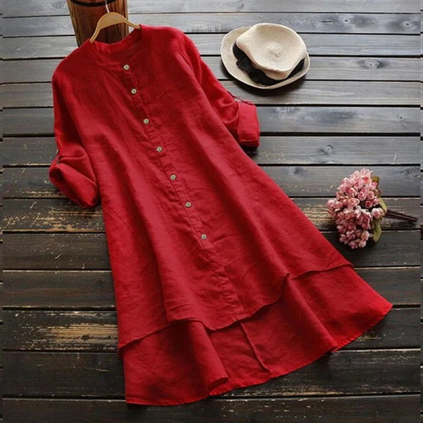Anna-Berg | Sophisticated Midi Dress With Button Closure, Loose Fit, And Layered Hem