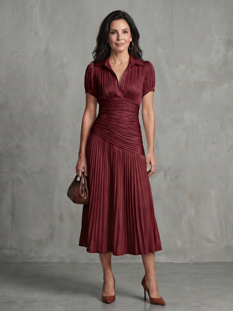 Anna-Berg | Flowing Pleated Waistline Stripe Midi Dress