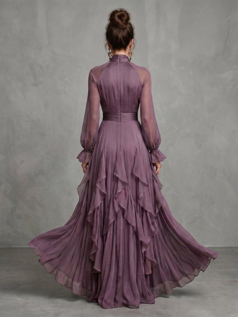Anna-Berg | Sculpted Tie Neck Ruffle Tiered Maxi Dress