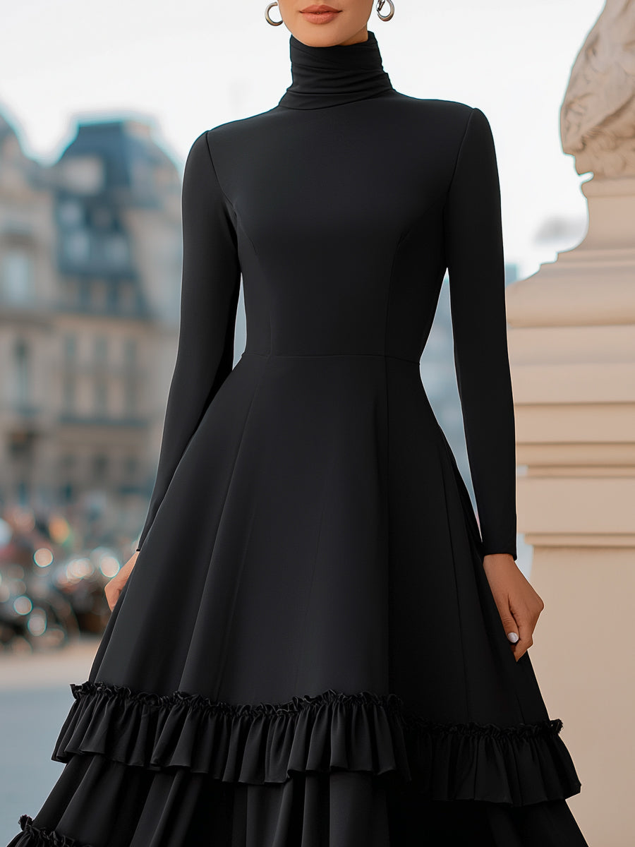 Anna-Berg | High-Neck A-Line Tiered Ruffle Dress