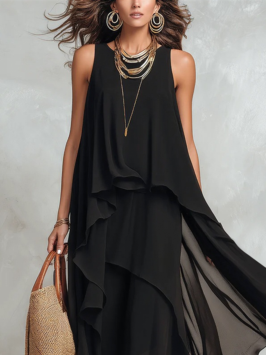Anna-Berg | Bohemian Black Layered Chiffon Dress