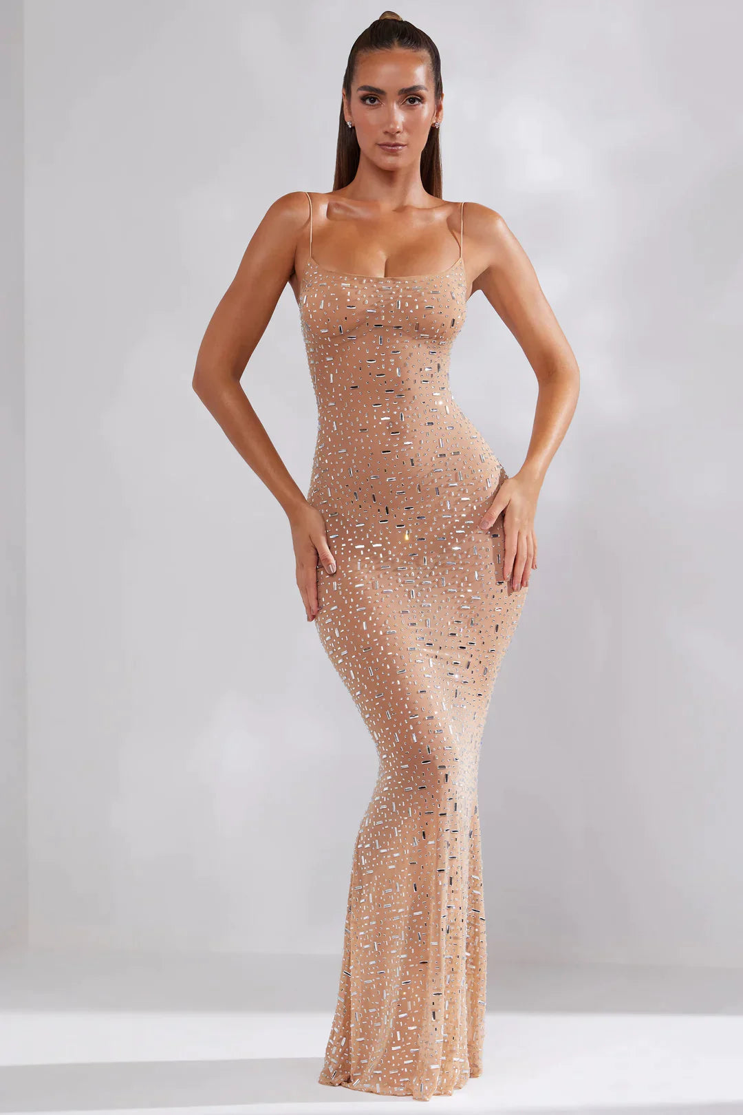 Anna-Berg | Effortless Fitted Maxi Dress With Thin Straps And Embellishments