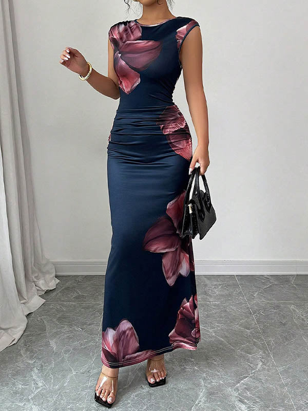 Anna-Berg | Bodycon Sleeveless Contrast Color Flower Dress