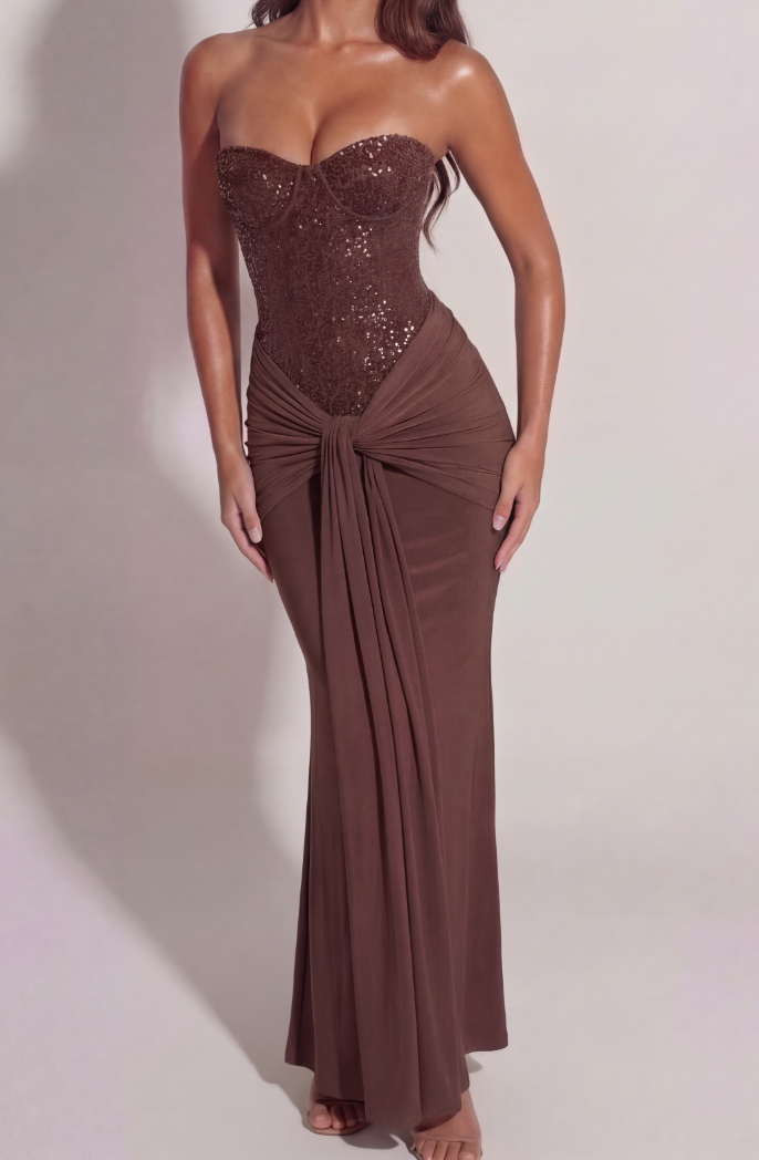 Anna-Berg | Statement Glimmering Chocolate Sequin Maxi Dress