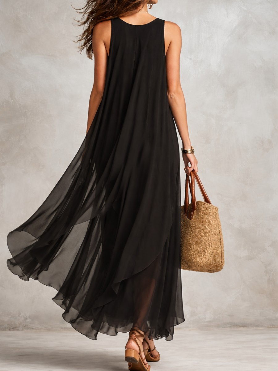 Anna-Berg | Bohemian Black Layered Chiffon Dress