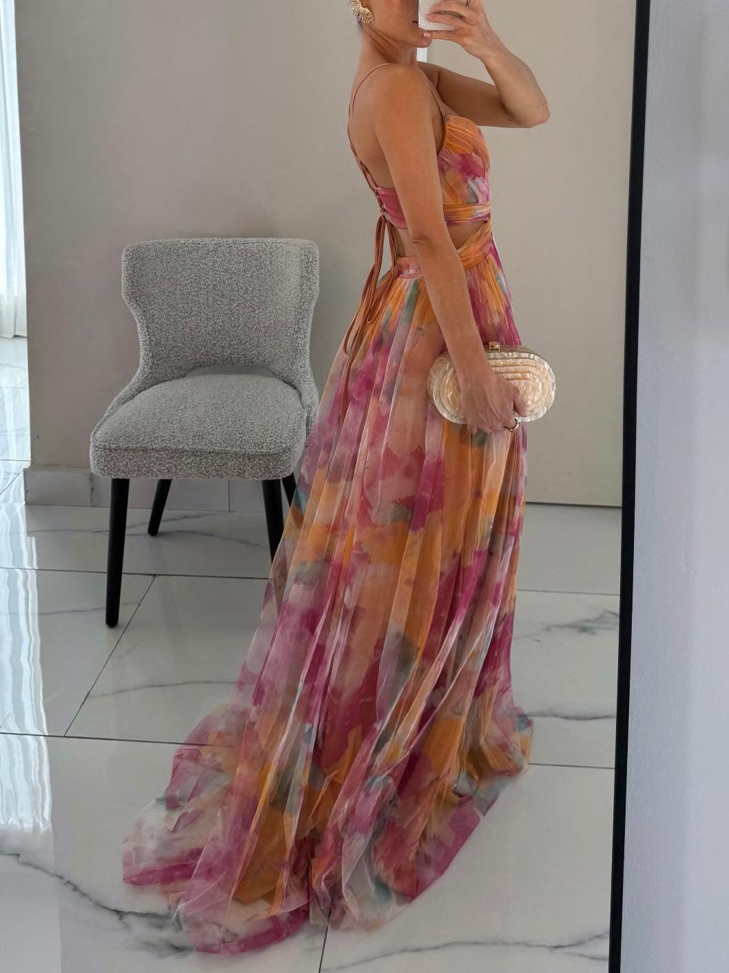 Anna-Berg | Feminine Painted Floral Print Maxi Dress