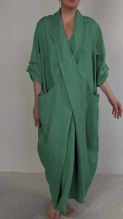 Anna-Berg | Elegant Minimalist Dress With Pocket And V-Neck