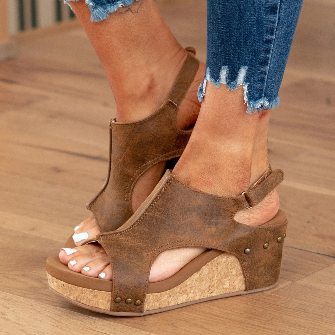 Anna-Berg | Chic Suede Wedge Sandals with Graceful Drape