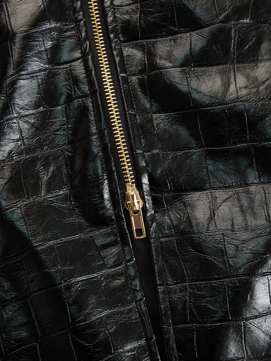 Anna-Berg | Glossy Croc-Effect Zip-Front Midi Dress