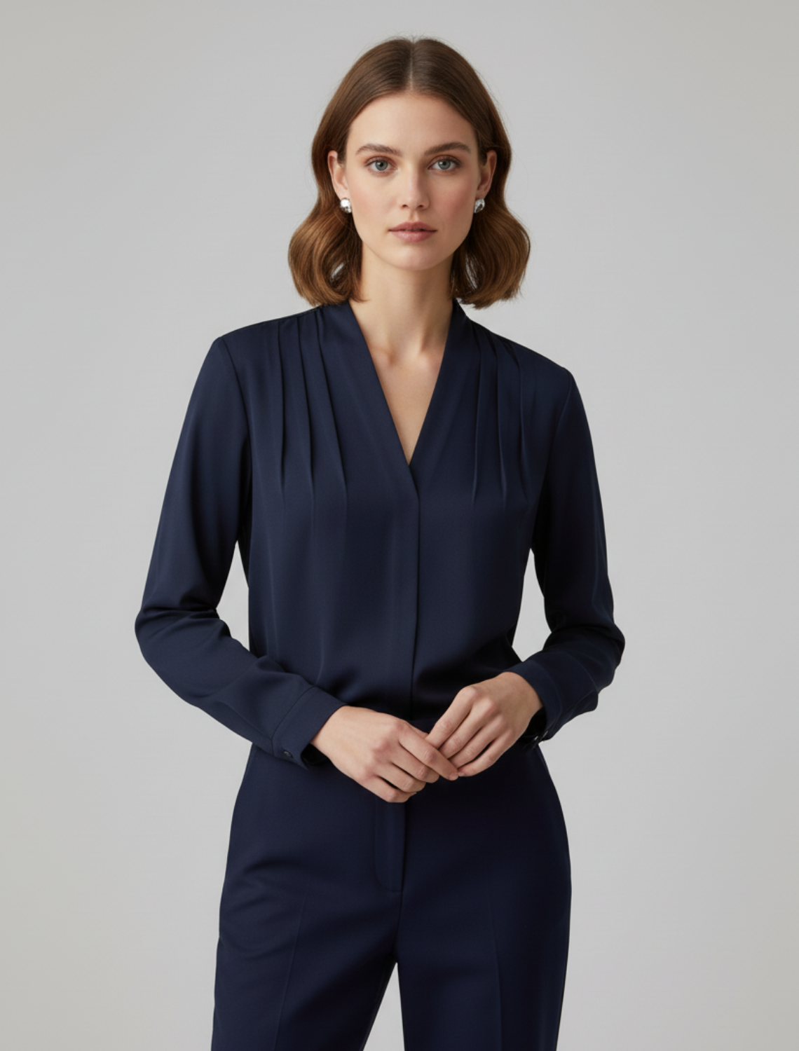 Anna-Berg | Satin Blouse with Puff Sleeves and Tailored Waist Detail