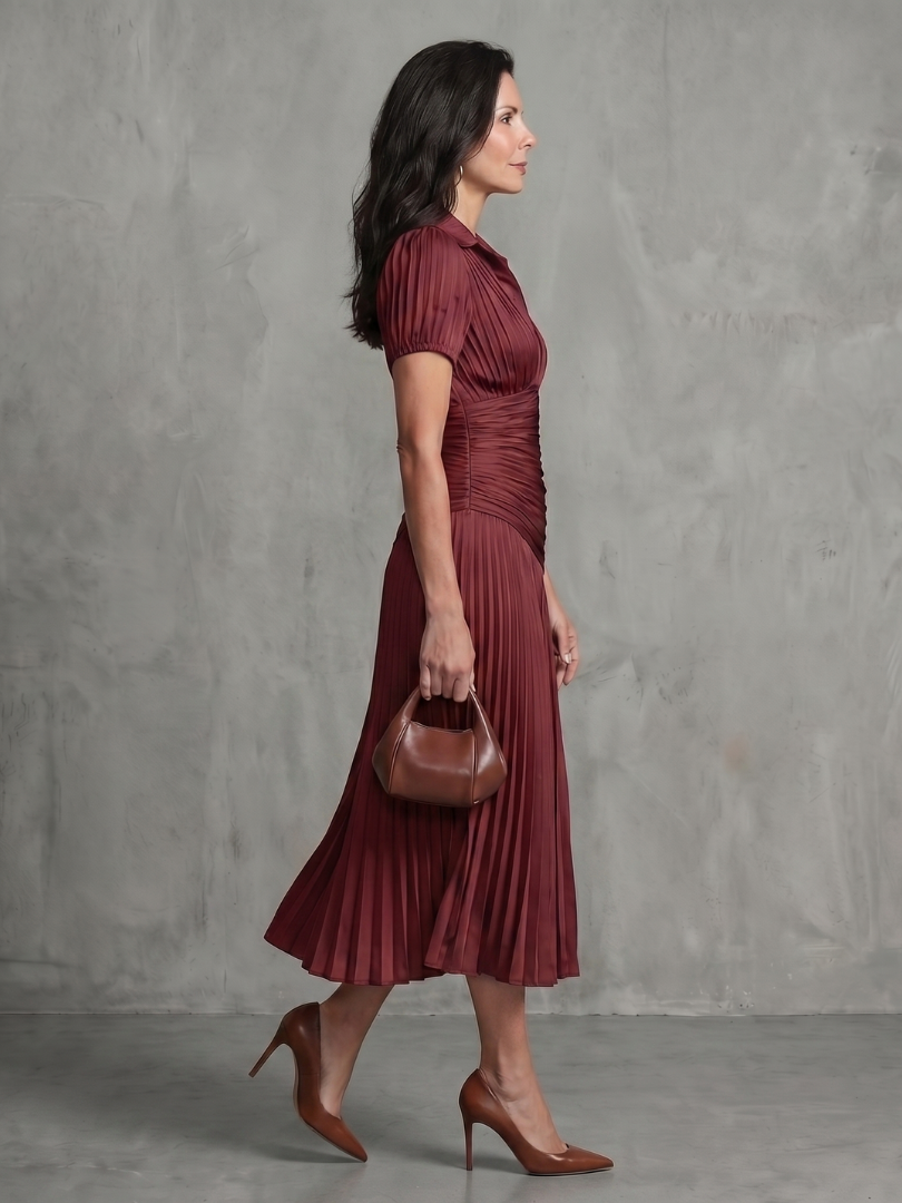 Anna-Berg | Flowing Pleated Waistline Stripe Midi Dress