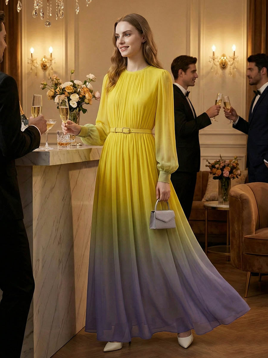 Anna-Berg | High Waisted Long Sleeves Belted Dress