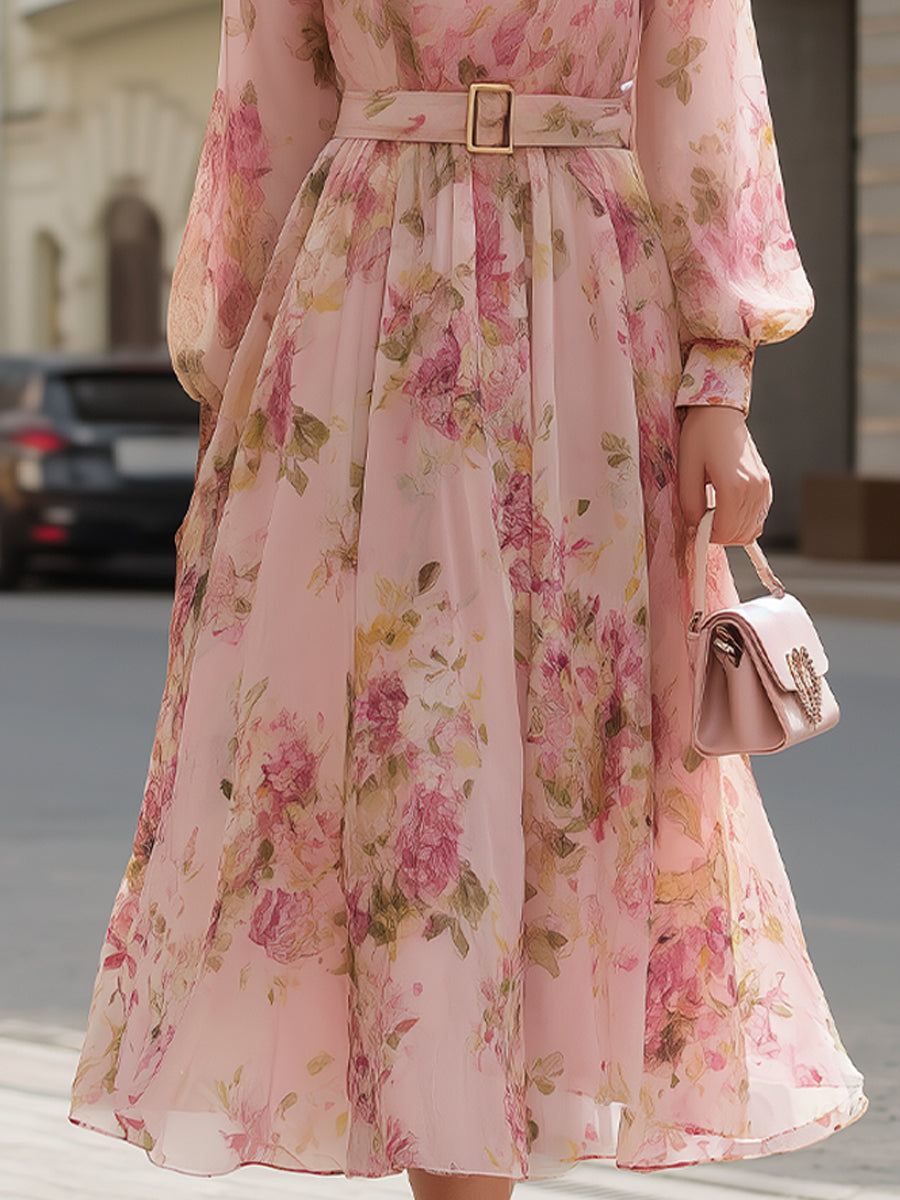 Anna-Berg | Romantic Blush Floral Chiffon Dress