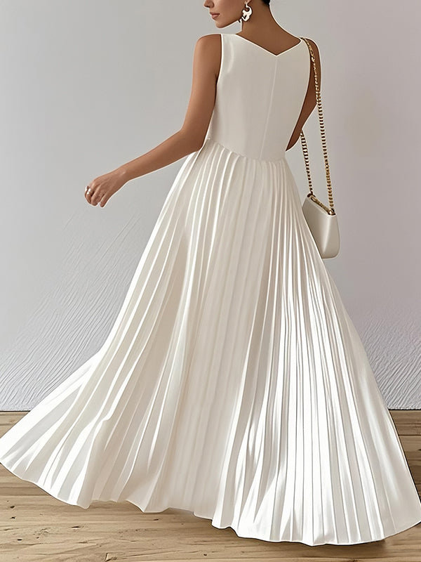Anna-Berg | A-Line Loose Pleated Solid Color Dress