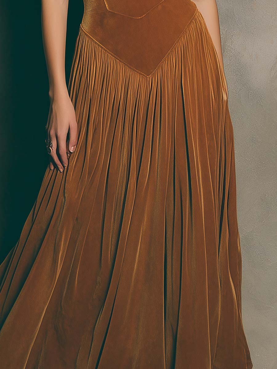 Anna-Berg | Spaghetti Strap Vintage Caramel Swan Dress