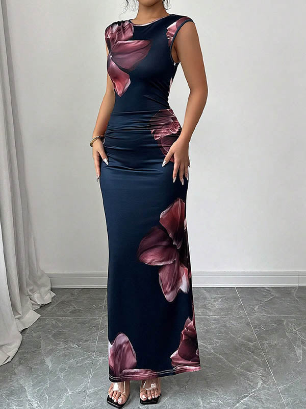 Anna-Berg | Bodycon Sleeveless Contrast Color Flower Dress