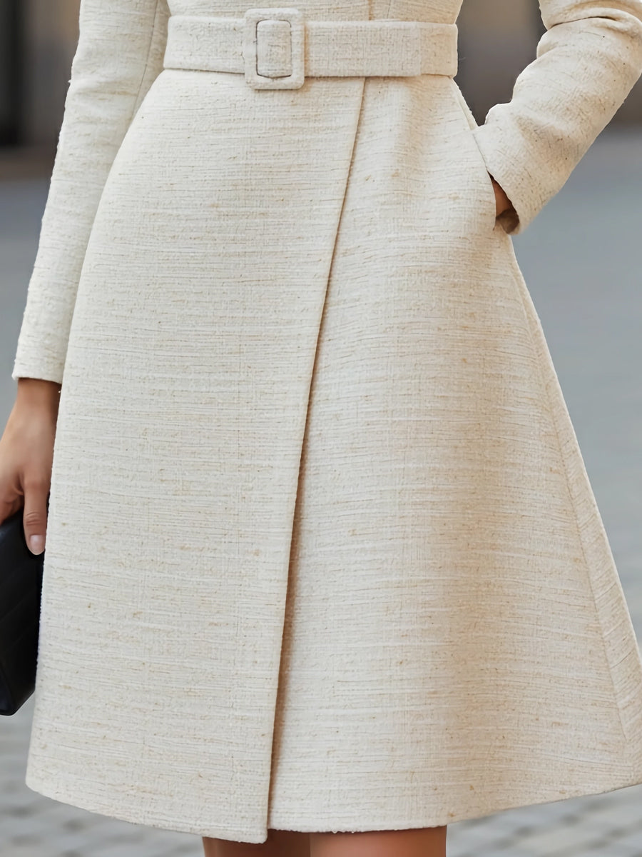 Anna-Berg | Elegant Belted High-Neck Wool Blend Dress