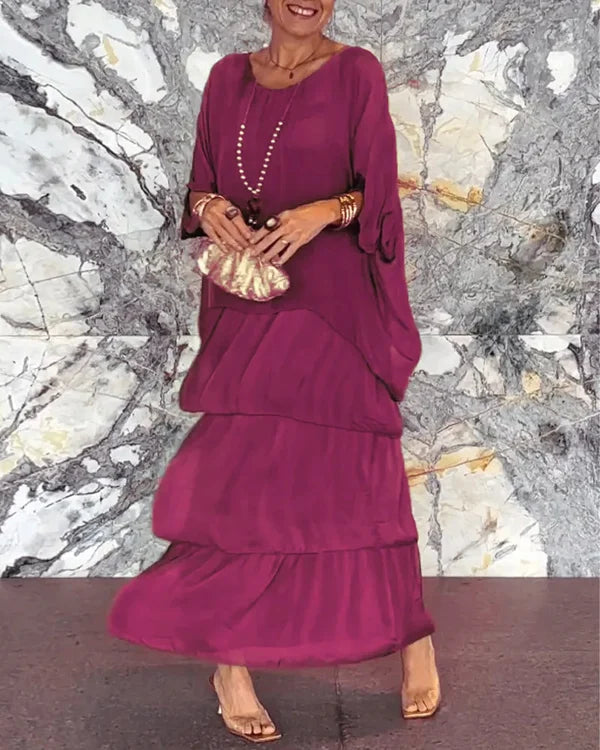 Anna-Berg | Elegant Layered Maxi Dress with Graceful Drape