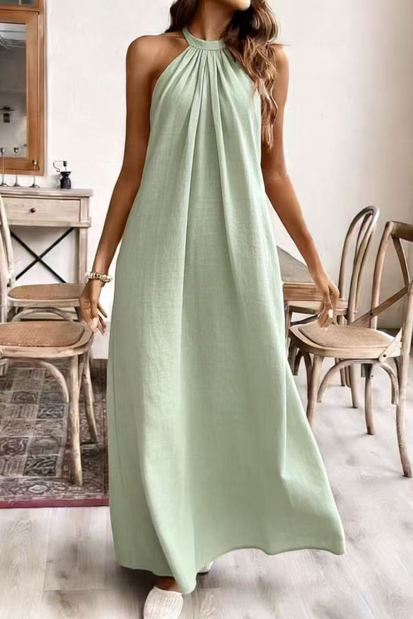 Anna-Berg | Solid Color Loose Halter Neck Dress