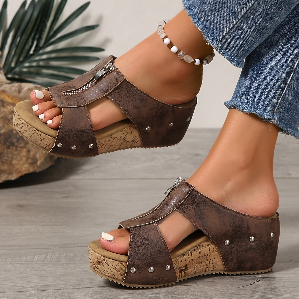 Anna-Berg | Chic Platform Slip-On Wedge Sandals For Walking
