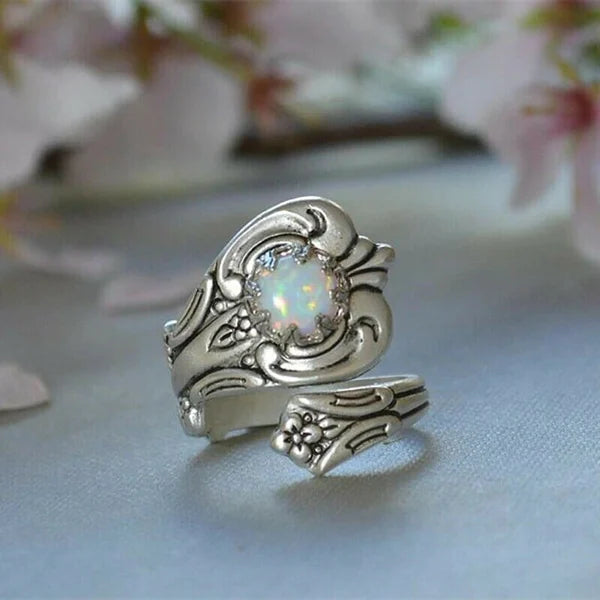 Vit Opal Sked Justerbar Ring