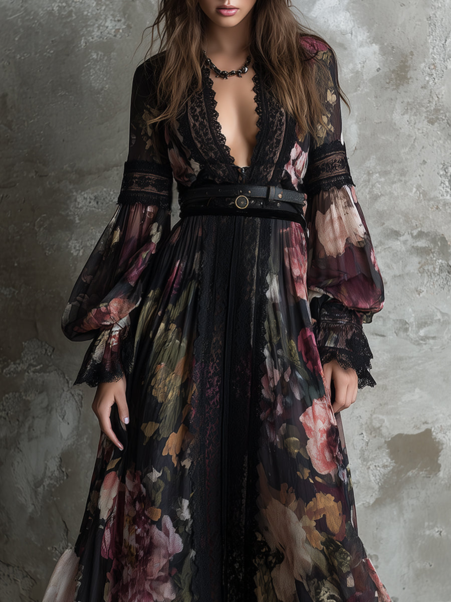 Anna-Berg | Bohemian Holiday Chiffon Printed Lace Dress