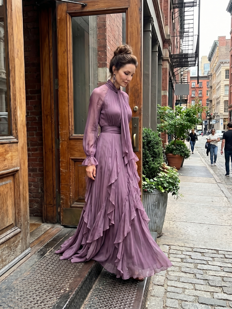 Anna-Berg | Sculpted Tie Neck Ruffle Tiered Maxi Dress