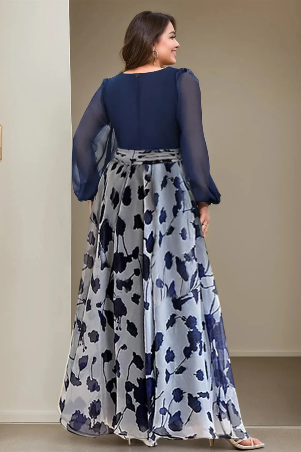 Anna-Berg | V Neck Balloon Sleeve Floral Dress