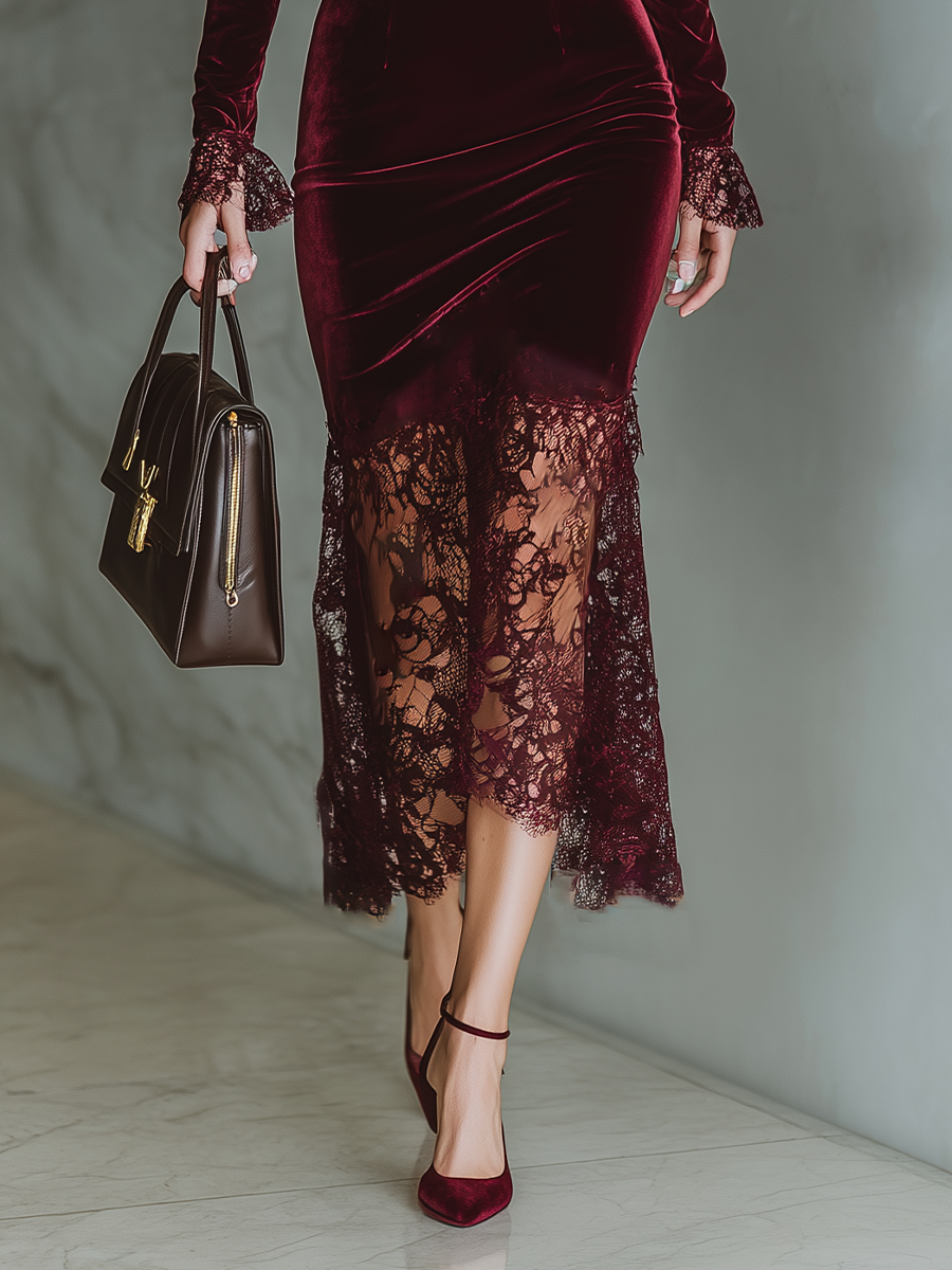 Anna-Berg | Burgundy Velvet Evening Dress