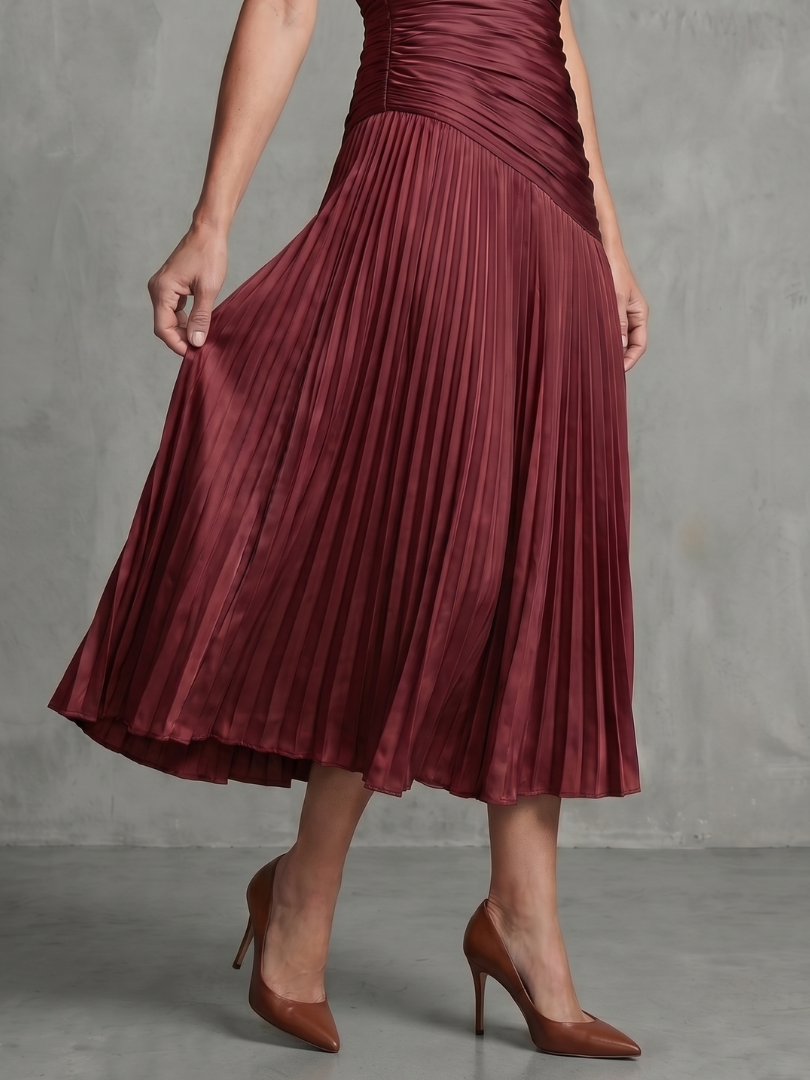 Anna-Berg | Flowing Pleated Waistline Stripe Midi Dress