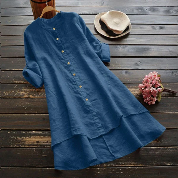 Anna-Berg | Sophisticated Midi Dress With Button Closure, Loose Fit, And Layered Hem