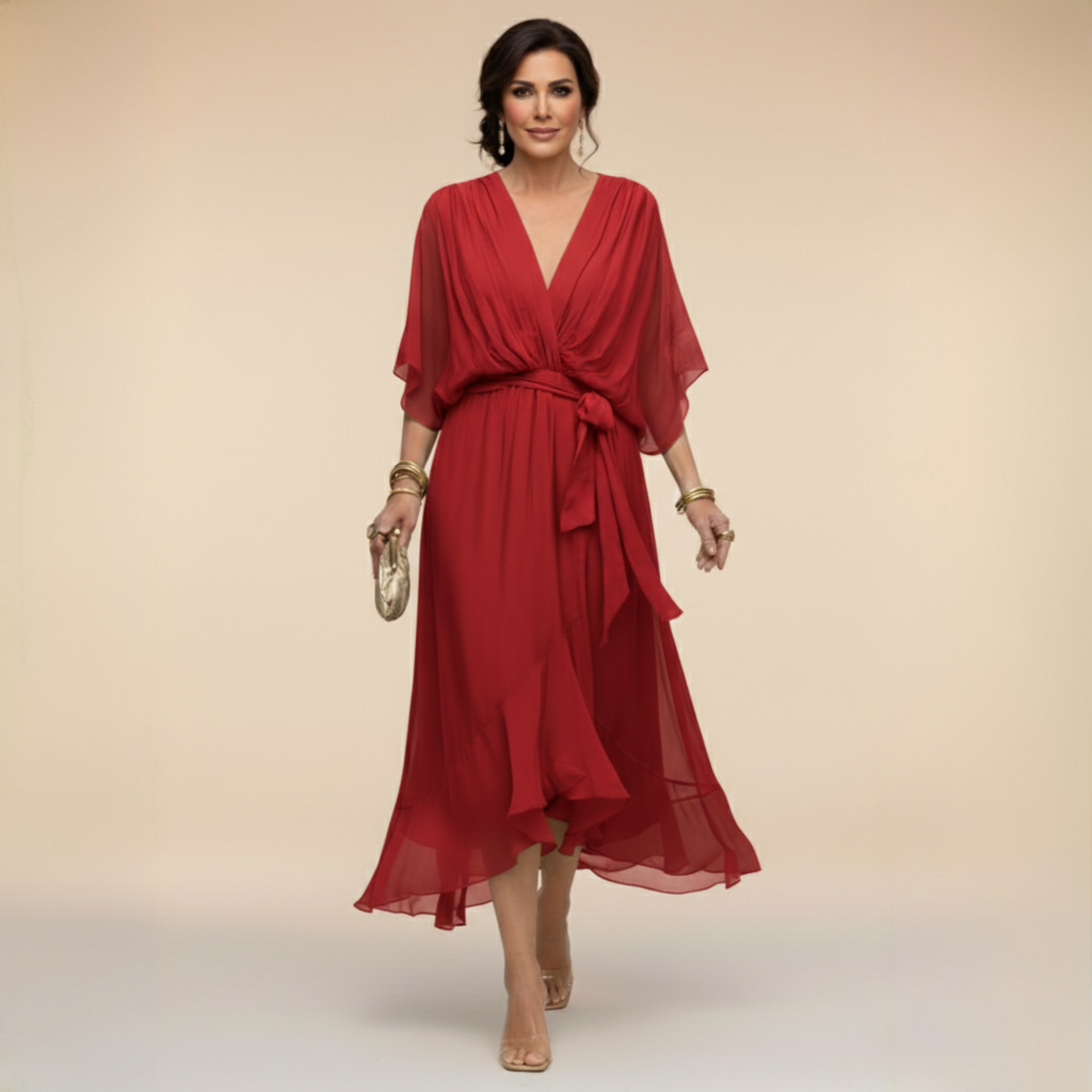 Anna-Berg | Modern Monica - Chiffon Dress With V-Neck