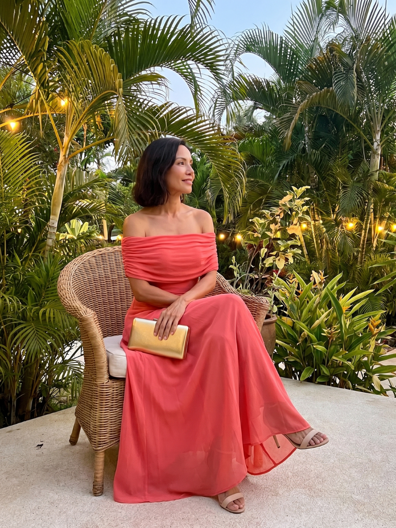 Anna-Berg | Sophisticated Off Shoulder Draped Midi Dress