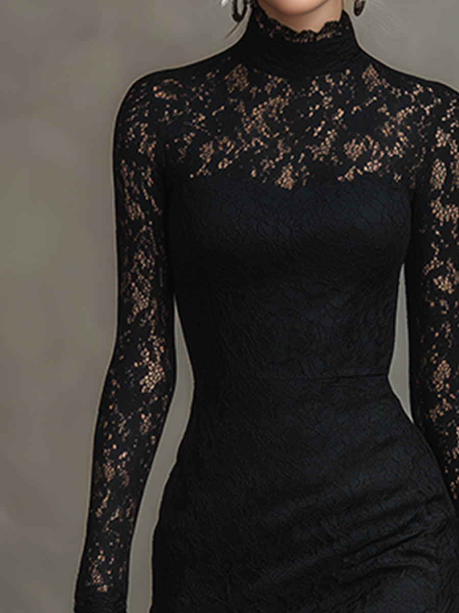 Anna-Berg | Black Lace Fishtail Evening Dress