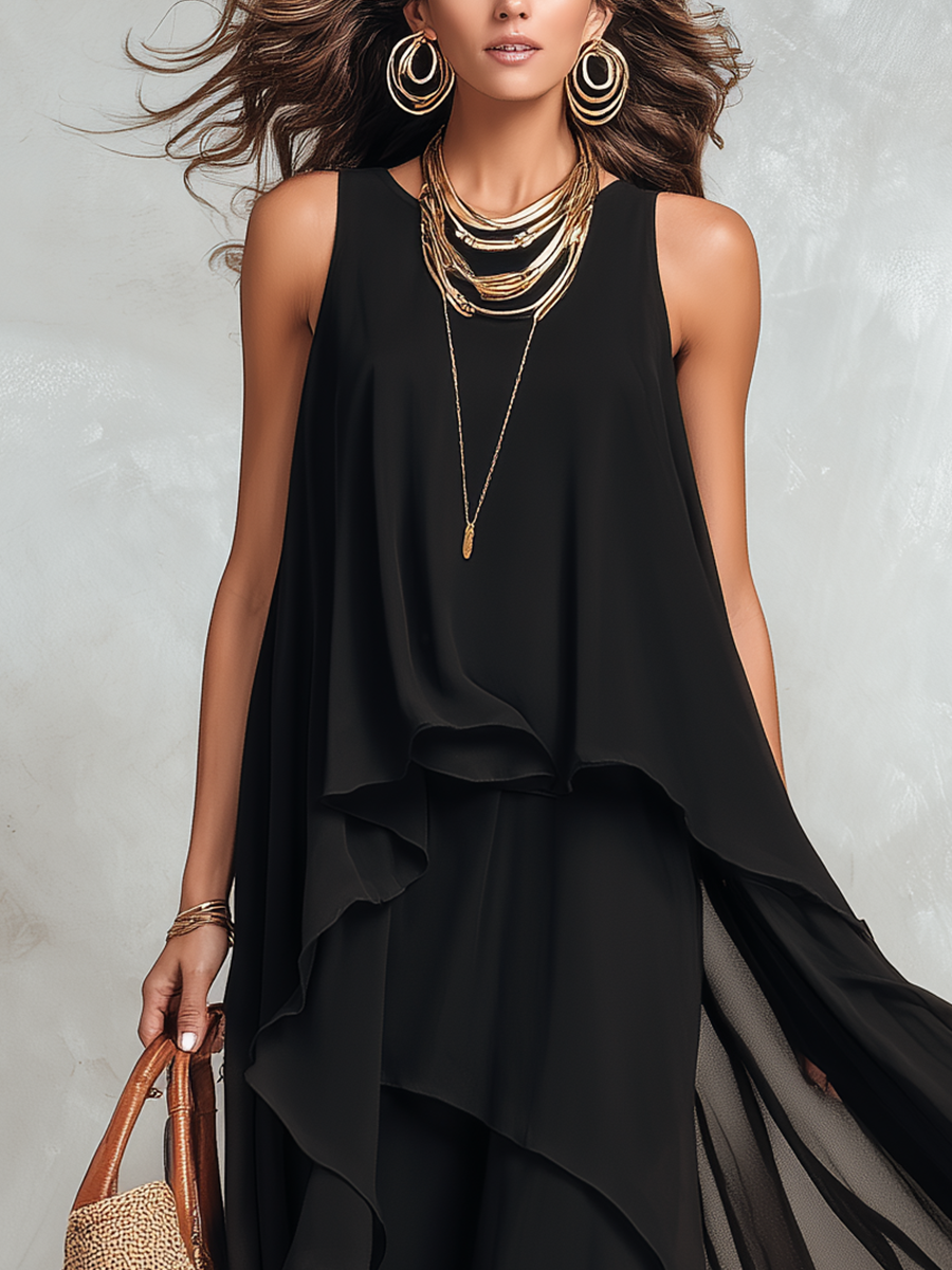 Anna-Berg | Bohemian Black Layered Chiffon Dress