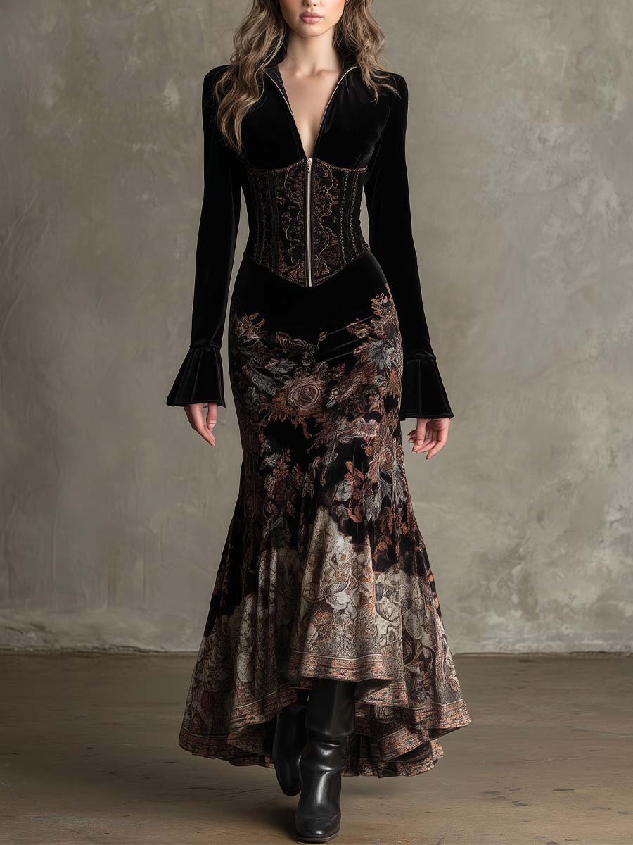 Anna-Berg | Baroque Floral Velvet Dress