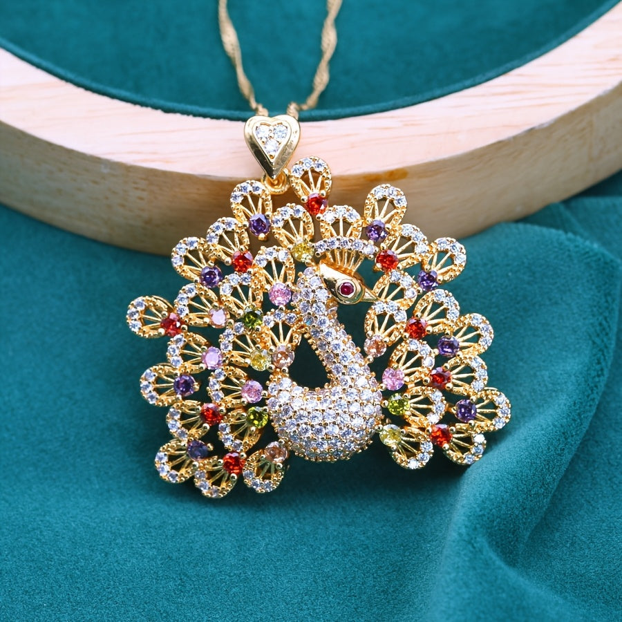 Luxurious Peacock-Inspired PeaRooster Hanging Necklace