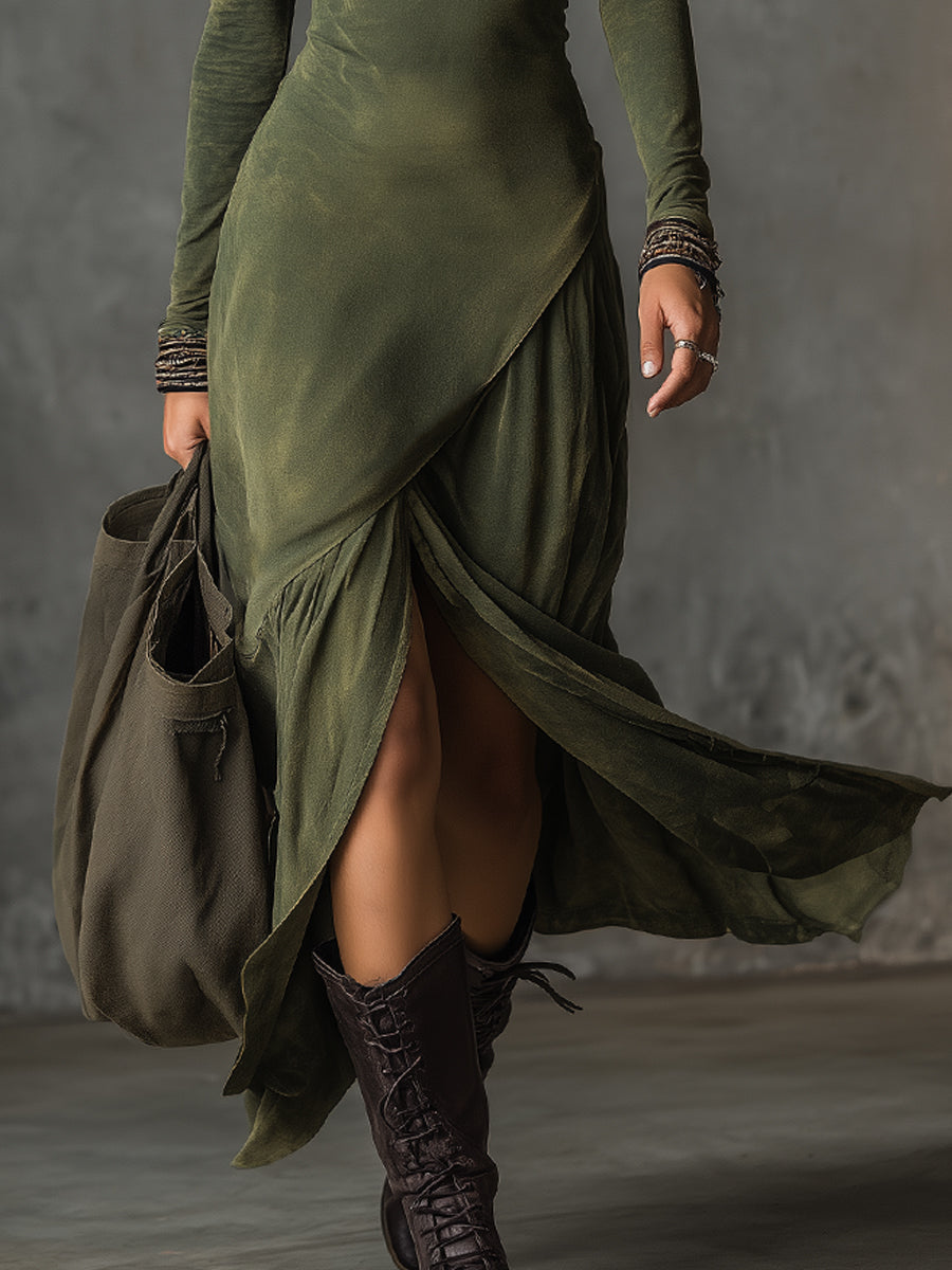Anna-Berg | Bohemian Washed Cotton Half-Zip Hem Dress