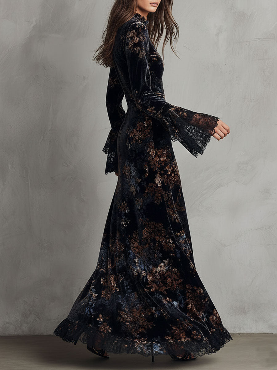 Anna-Berg | Velvet Floral Midnight Evening Dress