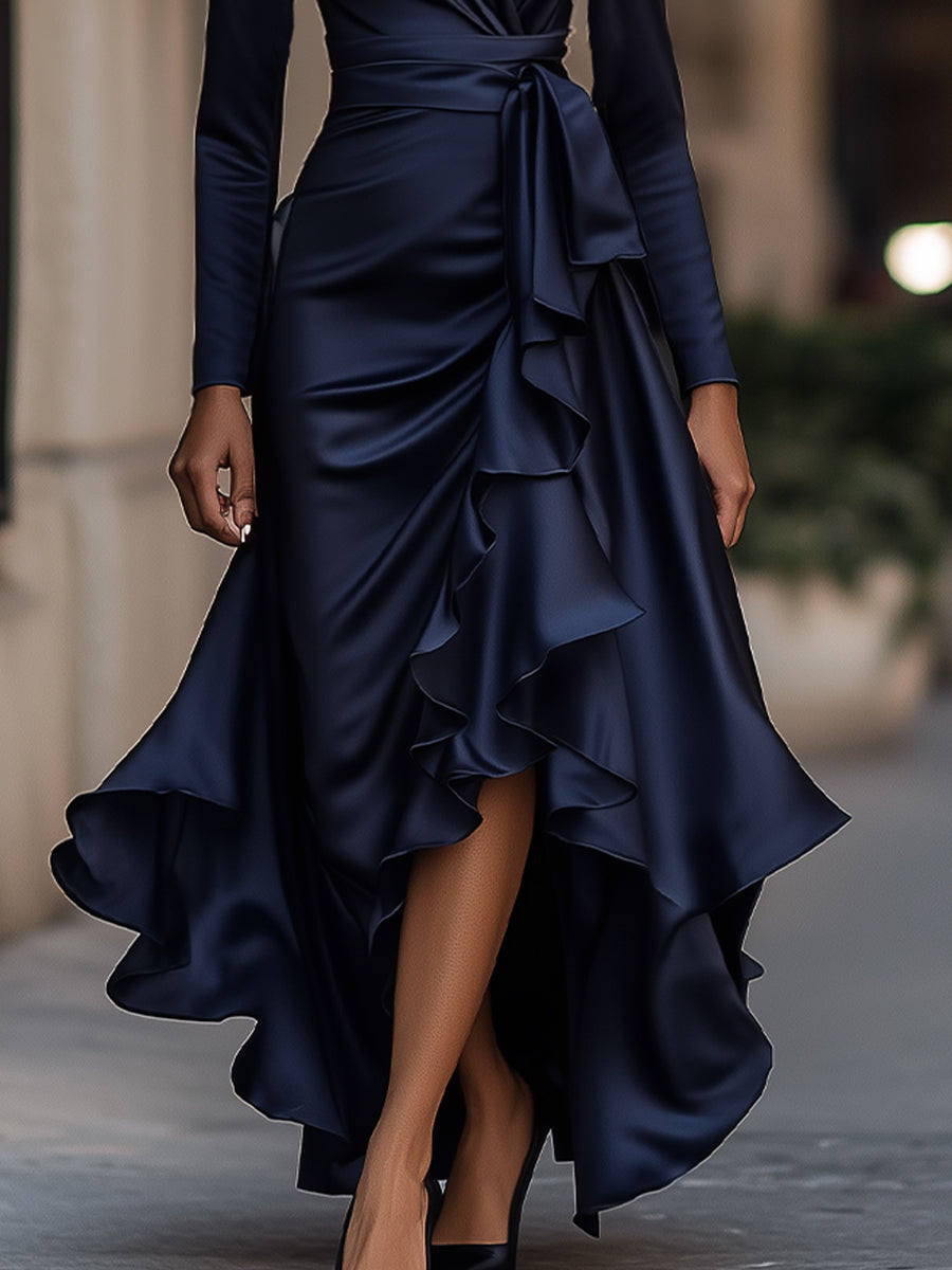 Anna-Berg | Midnight Blue Draped Satin Dress
