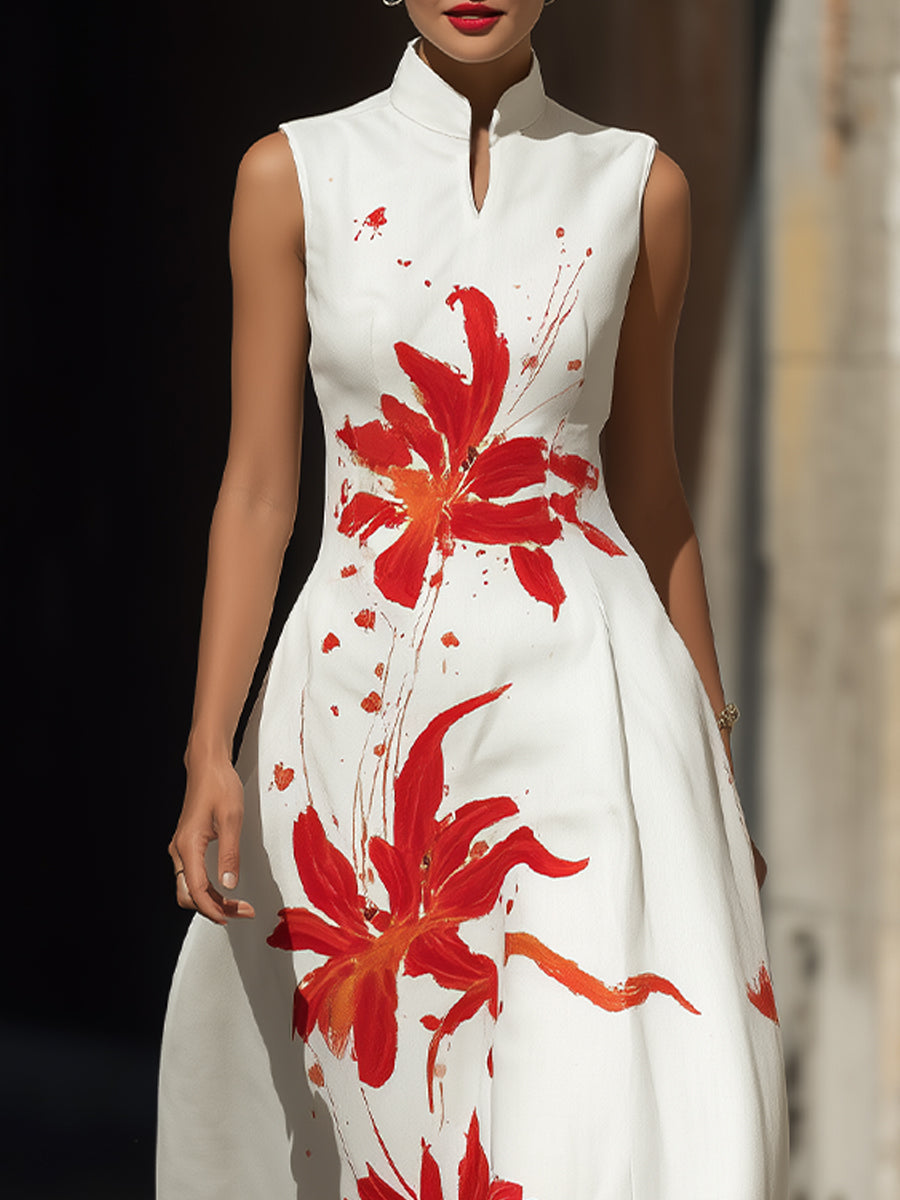 Anna-Berg | Modern Mandarin Collar Floral Dress