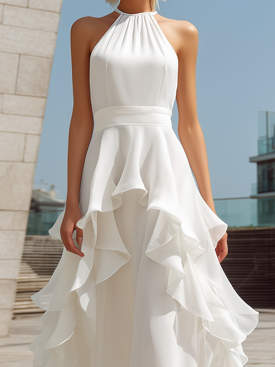Anna-Berg | White Halter Layered Ruffle Dress