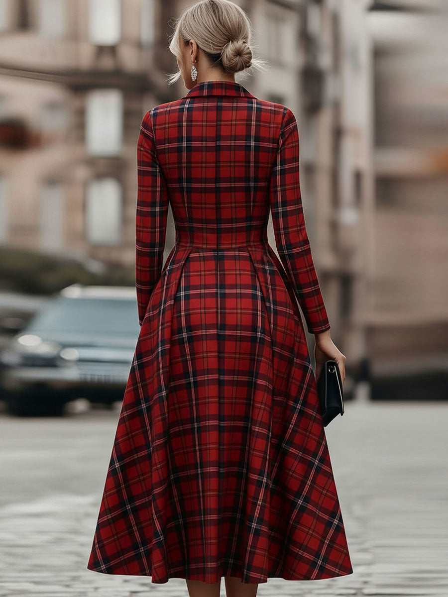 Anna-Berg | Elegant Long Sleeve Plaid Dress