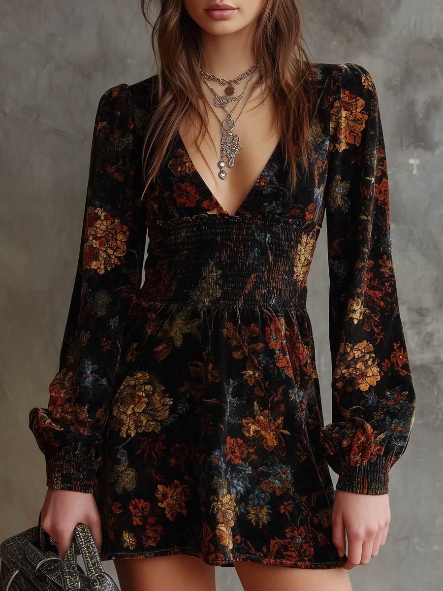 Anna-Berg | Retro Floral Print Pleated Waist Dress