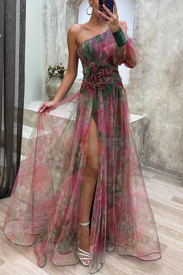 Anna-Berg | Elegant Beauty Floral Pleated Maxi Dress with Graceful Drape