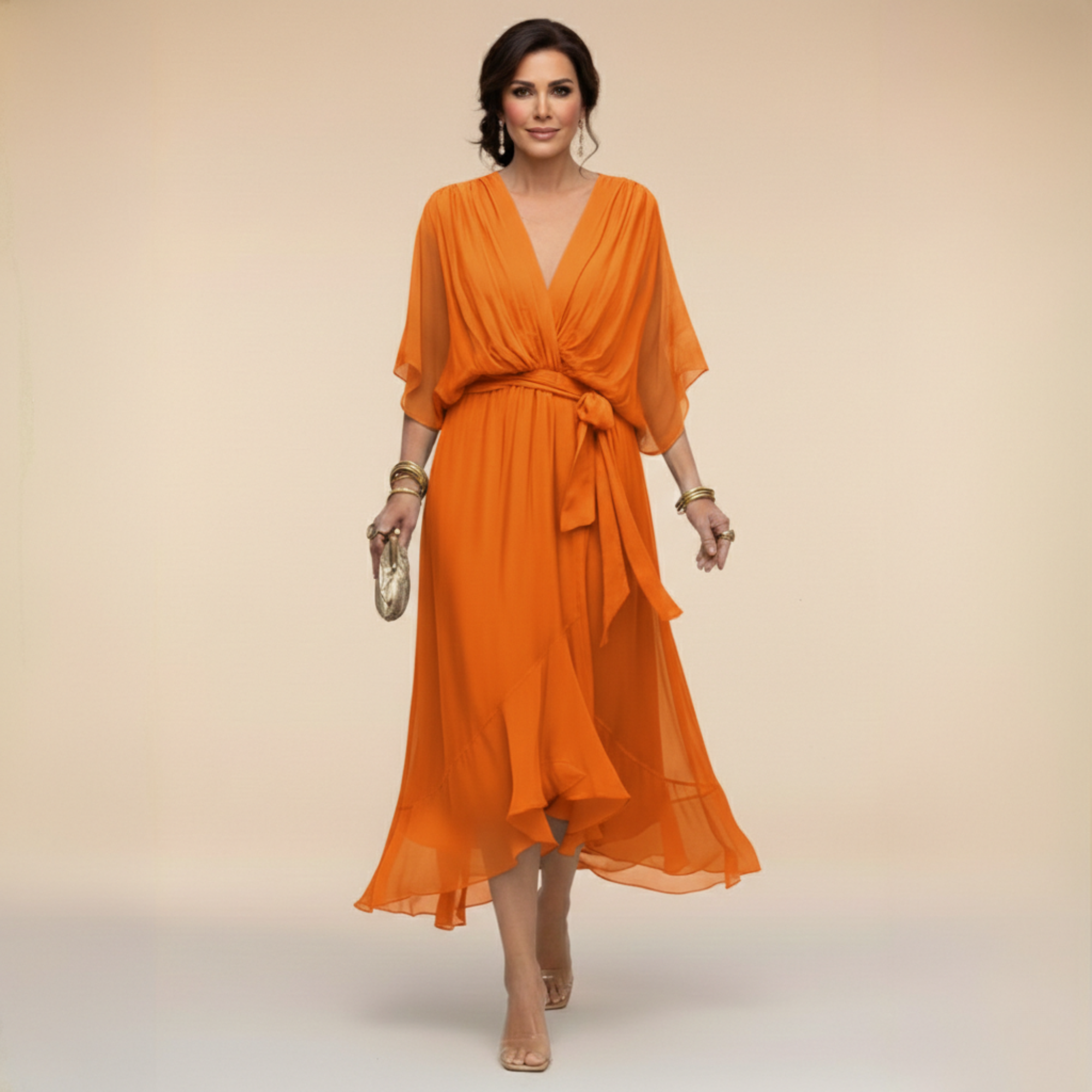 Anna-Berg | Refined Monica - Chiffon Dress With V-Neck