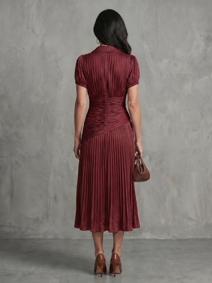 Anna-Berg | Flowing Pleated Waistline Stripe Midi Dress