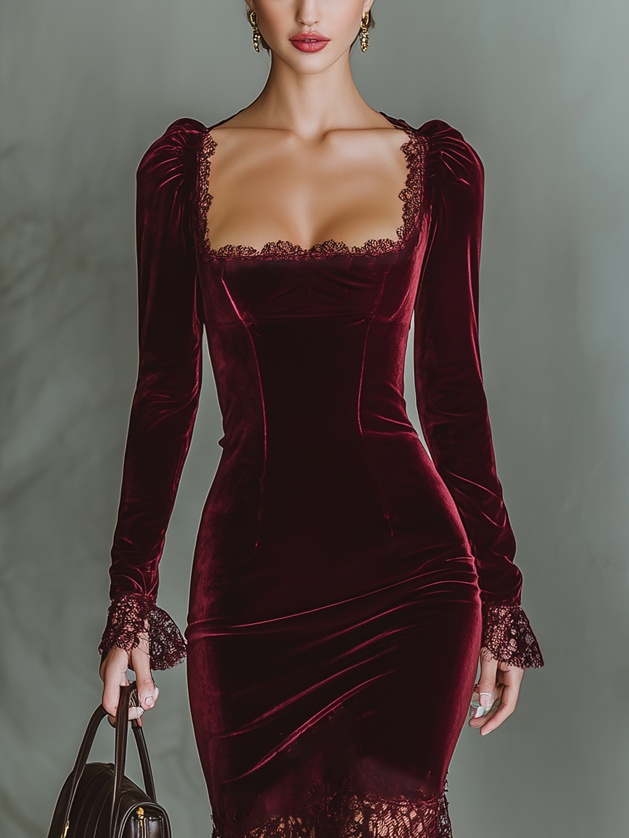 Anna-Berg | Burgundy Velvet Evening Dress