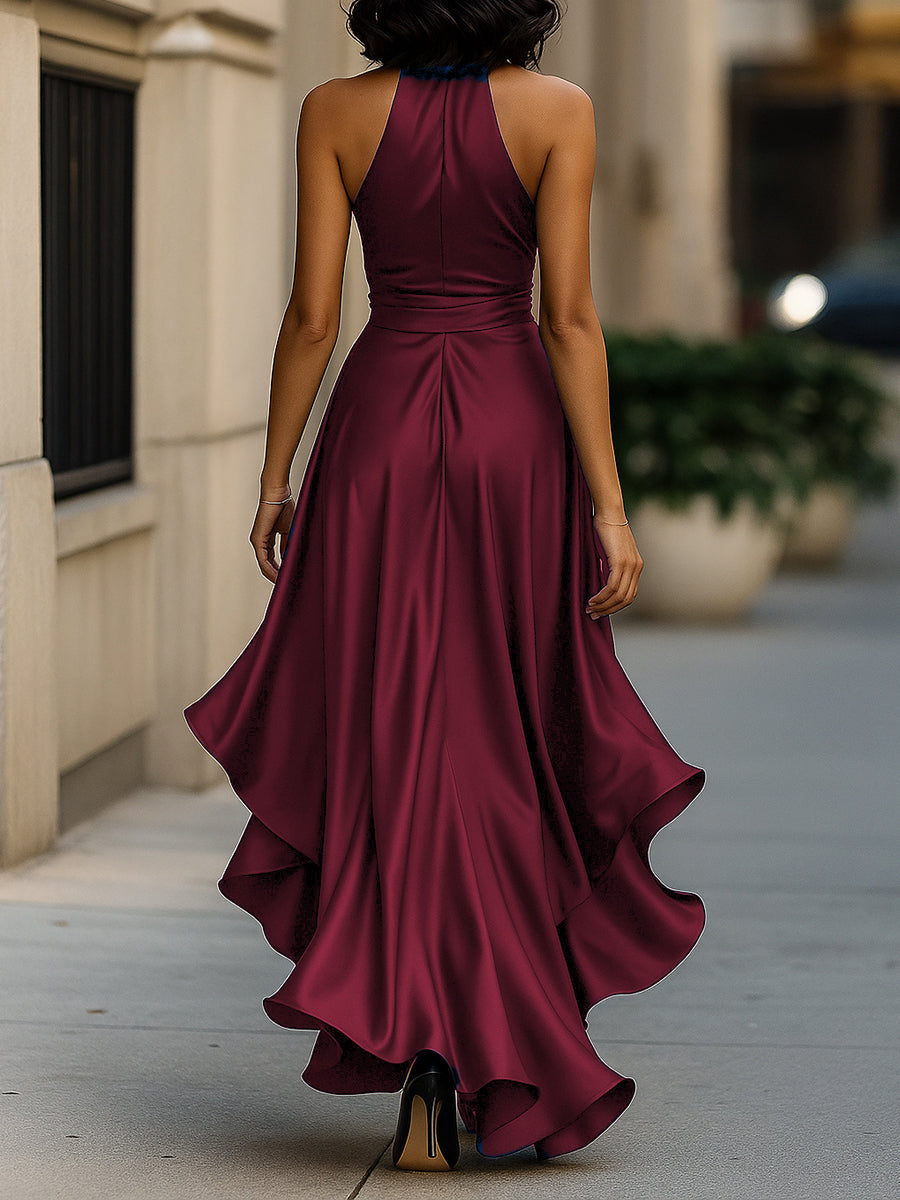 Anna-Berg | Midnight Elegance Satin Halter Ruffle Gown