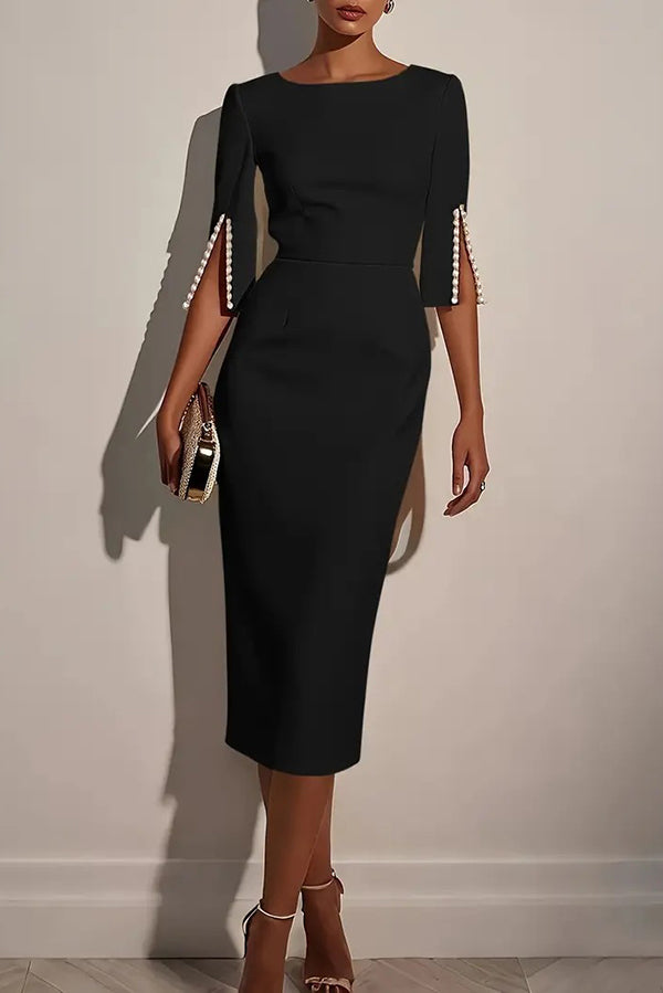 Anna-Berg | Solid Color Elegant Round Neck Dress